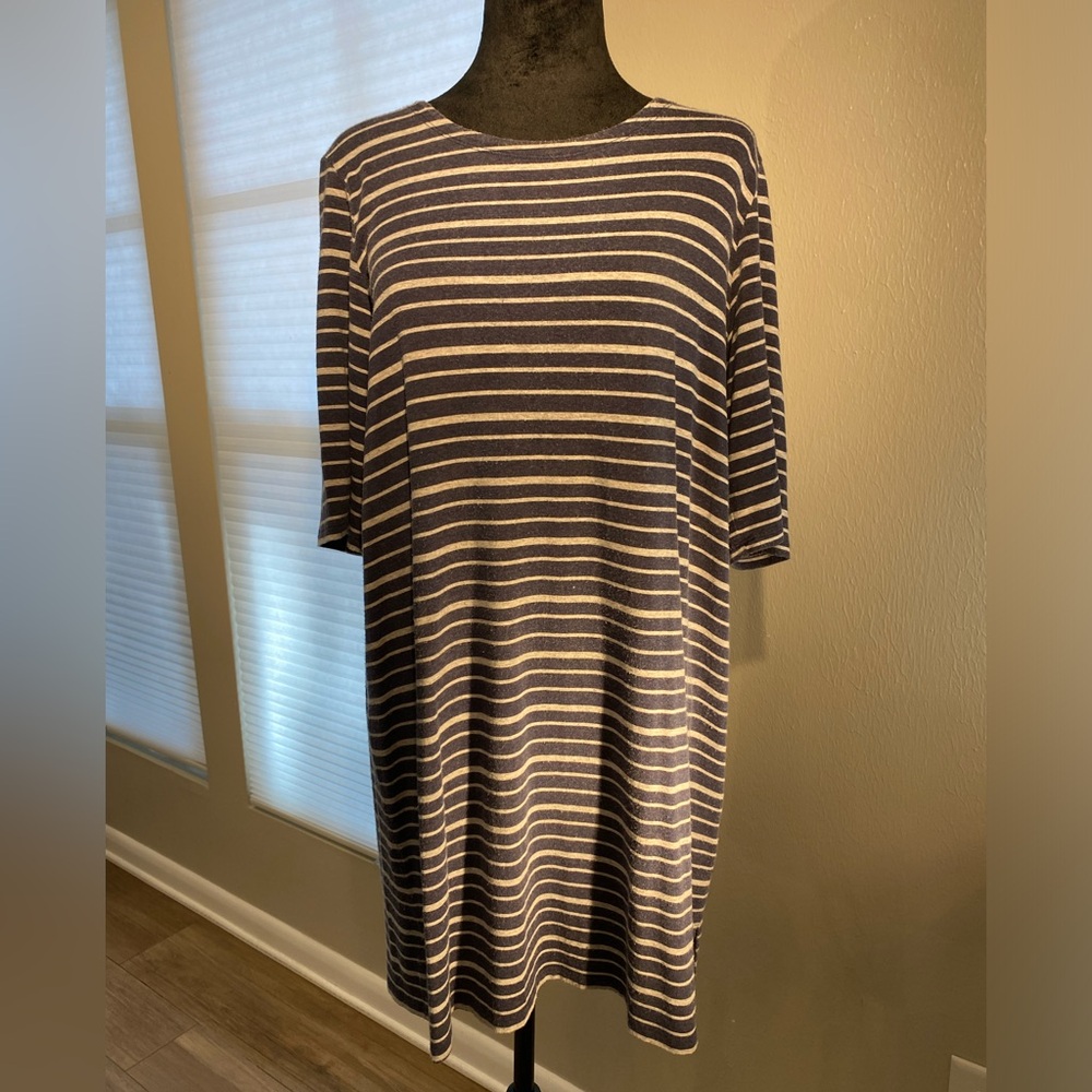 Eileen Fisher Blue and Grey Nautical Stripe Dress Size Medium. Soft and Cozy